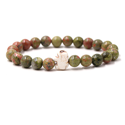 Natural Unakite & Synthetic Turquoise Beads Stretch Bracelets for Men Women QO0012-6-1