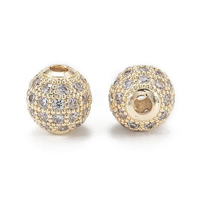 Brass Micro Pave Clear Cubic Zirconia Beads ZIRC-D274-02G-02-1