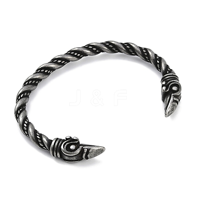 Viking 304 Stainless Steel Twisted Eagle Open Cuff Bangles for Men BJEW-U001-02AS-1