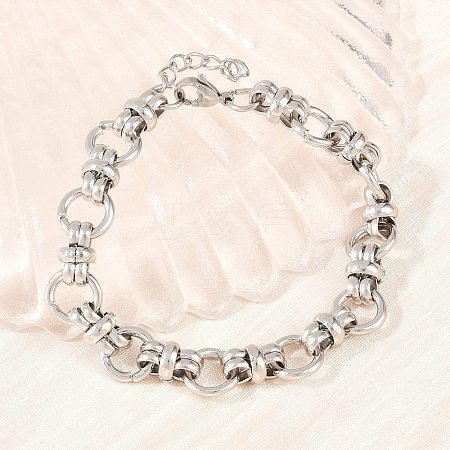 304 Stainless Steel Ring Link Chain Bracelets for Women Men BJEW-H643-10P-1