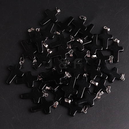 Natural Black Stone Pendants LS-G-PW0006-02P-09-1