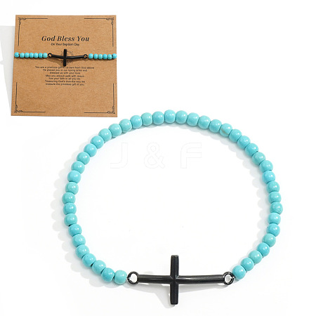 Cross Beaded Bracelet with Turquoise for Men JT7568-12-1