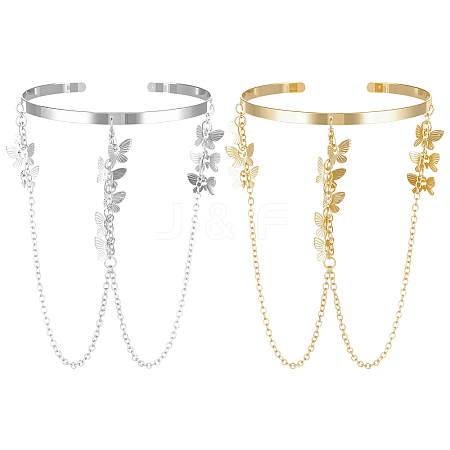 2Pcs 2 Colors Iron Upper Arm Cuff Bangles for Women AJEW-HY0002-61B-1