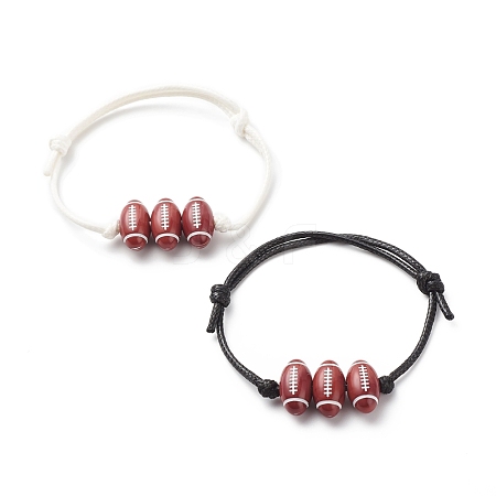 2Pcs 2 Colors Sport Theme Acrylic Beaded Bracelet BJEW-JB08558-04-1