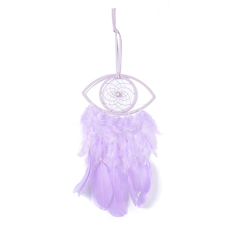 Handmade Eye Woven Net/Web with Feather Wall Hanging Decoration HJEW-K035-04B-1