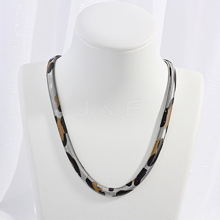 304 Stainless Steel Leopard Print Snake Chain Necklaces for Women NJEW-G164-01P-1