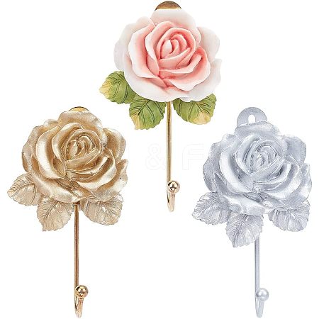  3Pcs 3 Colors Resin Rose Hook Hangers AJEW-NB0003-71-1