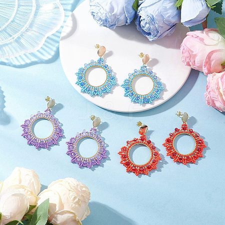 3 Pairs Glass Seed Bead Woven Stud Earrings EJEW-MZ00597-1