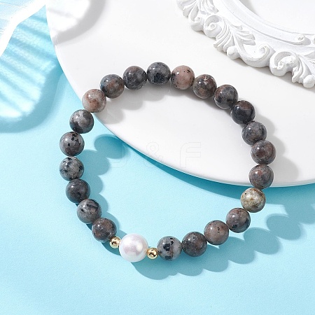 Natural Syenite & Cultured Freshwater Pearl Round Beaded Stretch Bracelets for Women BJEW-JB13321-01-1