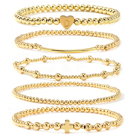 Brass and Stainless Beaded Stretch Bracelet Sets VB9693-3-1