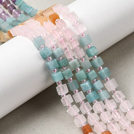 Natural Rose Quartz & Red Aventurine & Amethyst & Yellow Aventurine & Dyed White Jade Beads Strands G-H333-03B-1