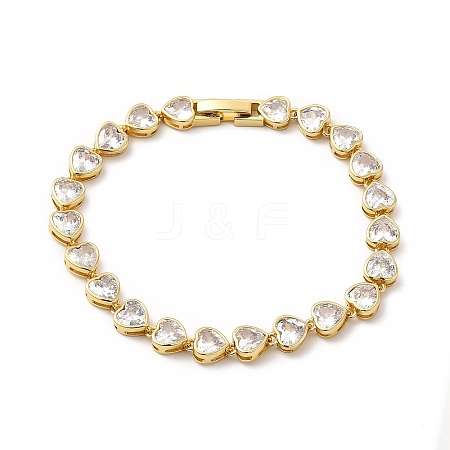 Clear Cubic Zirconia Heart Link Chain Bracelet LS-BJEW-E073-05G-1