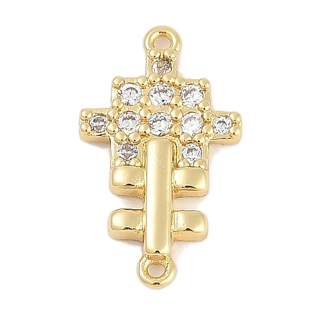 Brass Clear Cubic Zirconia Cross Connector Charms KK-Q028-33G-1