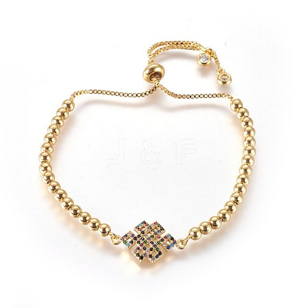 Adjustable Brass Cubic Zirconia Slider Bracelets BJEW-L652-05G-1