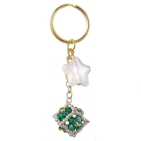 Glass Seed Bead Cube with Acrylic Star Keychain KEYC-MZ00027-01-1