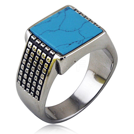 304 Stainless Steel with Synthetic Turquoise Finger Rings FS-WGC2D4C-02-1