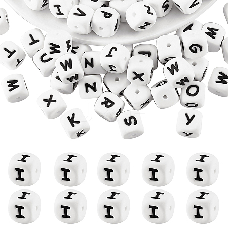 20Pcs White Cube Letter Silicone Beads 12x12x12mm Square Dice Alphabet Beads with 2mm Hole Spacer Loose Letter Beads for Bracelet Necklace Jewelry Making JX432I-1