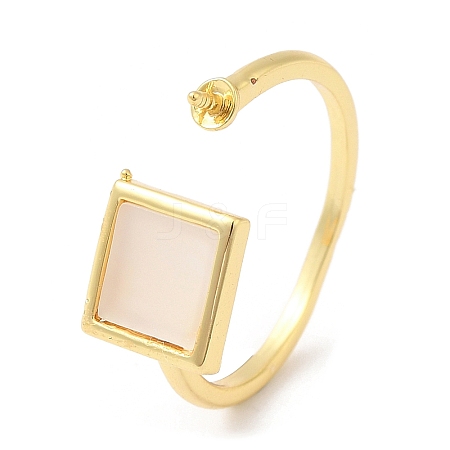 Square Brass with Shell Open Cuff Ring Component KK-E055-03G-03-1