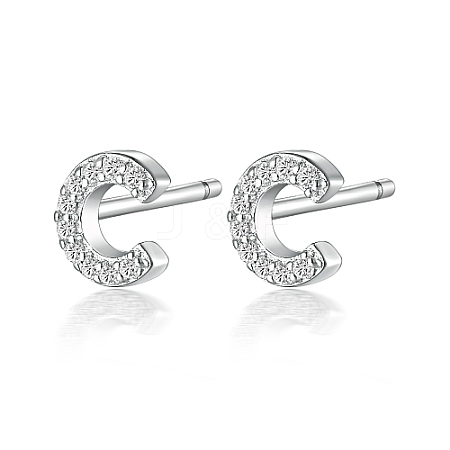 Anti-Tarnish Rhodium Plated 925 Sterling Silver Initial Letter Stud Earrings HI8885-03-1