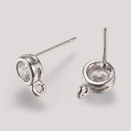Brass Cubic Zirconia Stud Earring Findings X-KK-P085-06P-NR-1