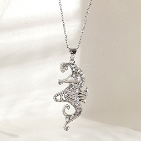 Ocean Summer Brass Pave Clear Cubic Zirconia Pendant Necklaces FS-WG82AA1-14-1