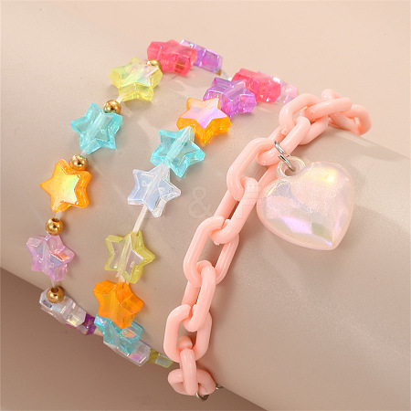 3Pcs 3 Styles Star Plastic Beads Stretch Bracelets WG24BB9-02-1