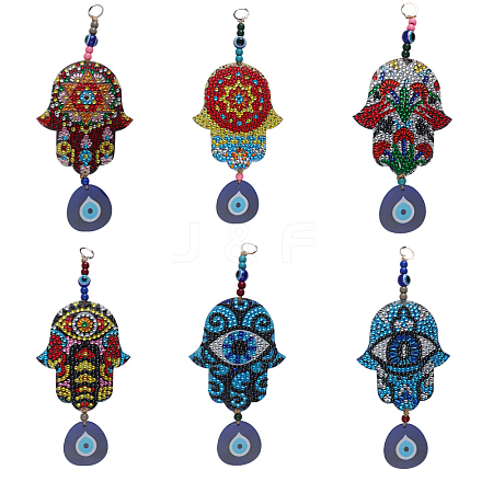 6Pcs Hamsa Hand DIY Diamond Painting Pendant Decoration Kits DIAM-PW0002-26B-1