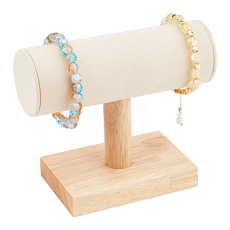 Velvet T-Bar Bracelet Display Stands with Wood Base BDIS-WH0003-29-1