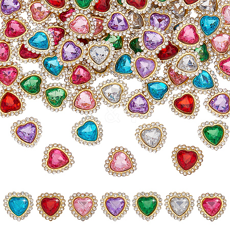 70Pcs 7 Colors Heart Sew on Rhinestones GLAA-AR0001-84-1