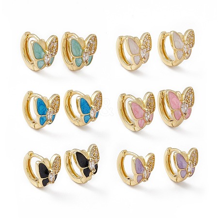Clear Cubic Zirconia Butterfly Hoop Earrings with Enamel EJEW-I270-10G-1