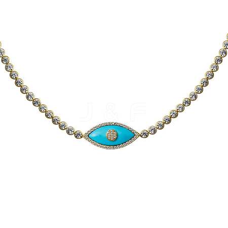 Synthetic Turquoise Evil Eye Brass Pave Clear Cubic Zirconia Tennis Chocker Necklaces WG874A5-02-1