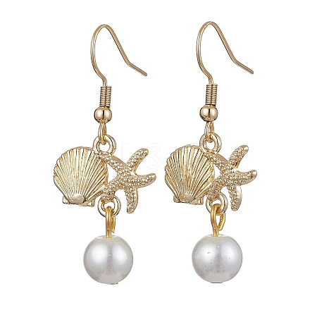 Starfish and Shell Shape Alloy Dangle Earrings EJEW-JE05619-1