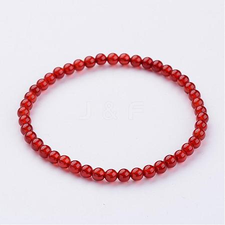 Natural Carnelian(Dyed & Heated) Beaded Stretch Bracelets BJEW-JB02459-03-1