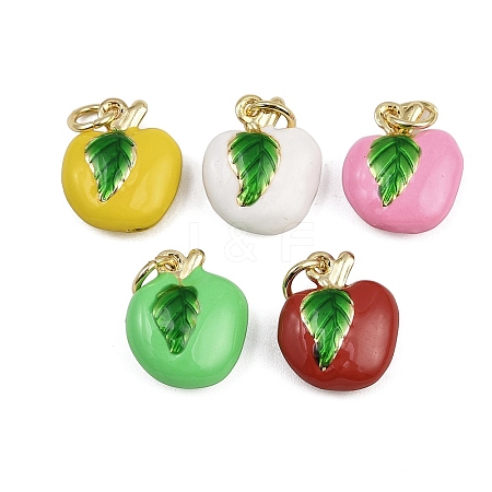 Brass Enamel Fruit Apple Charms KK-I377-04G-B-1