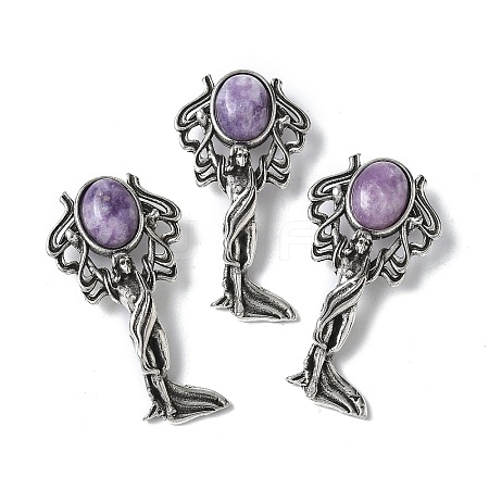 Angel Brass Natural Lepidolite Pendants KK-D361-02AS-15-1