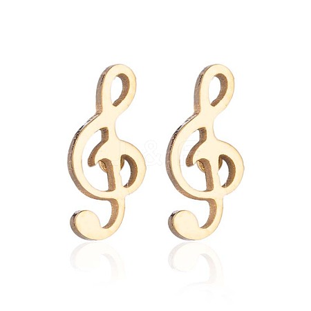 304 Stainless Steel Music Note Studs Earrings with 316 Stainless Steel Pins for Women MUSI-PW0001-23G-1