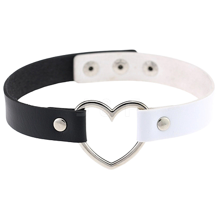 Adjustable Gothic Two Tone PU Leather Alloy Heart Choker Necklaces for Women NJEW-WH20816-007P-F-1
