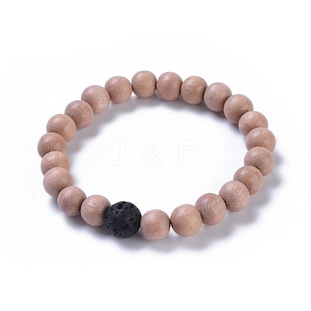 Wood Beaded Stretch Bracelets BJEW-JB05020-05-1