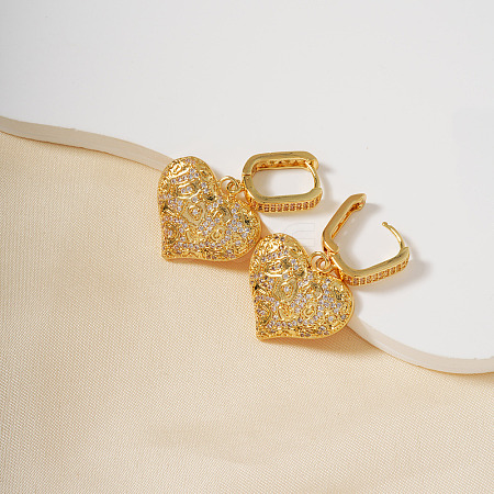 French Style Heart Brass Clear Cubic Zirconia Hoop Earrings OS1413-2-1