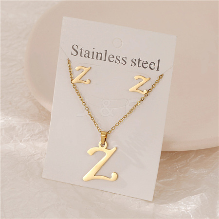 Stainless Steel Letter Pendant Necklaces & Stud Earrings Sets WG3FD2C-26-1