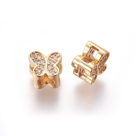 Brass Micro Pave Cubic Zirconia Slide Charms ZIRC-E161-36G-1