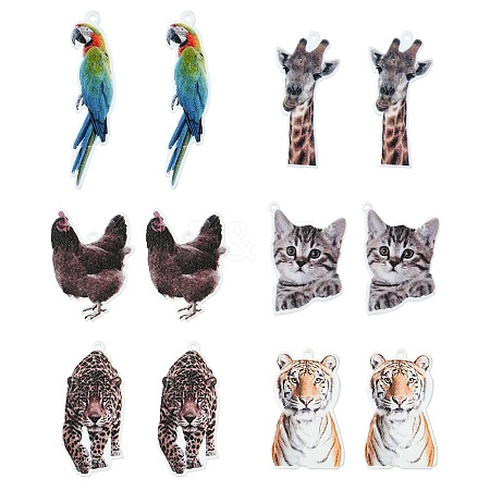 12Pcs 6 Styles Printed Opaque Acrylic Pendants SACR-FS0001-26-1