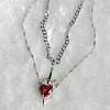 2Pcs Sword & Heart Zinc Alloy Light Siam Rhinestone Pendant Double Layer Necklaces for Women FS-WG484C5-02-1