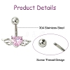 5Pcs 5 Styles Heart Teardrop 304 Stainless Steel Pearl Pink Cubic Zirconia Curved Barbell Belly Rings AJEW-CJ0001-58-3