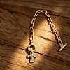 Duo Tone Zinc Alloy Religion Cross Charm Paperclip Chain Bracelets with OT Clasps for Unisex WG12F9E-01-1