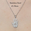 201 Stainless Steel Hollow Hamsa Hand with Eye Pendant Necklace NJEW-OY001-78-3