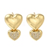 Rack Plating Heart Brass Micro Pave Clear Cubic Zirconia Stud Earrings EJEW-H143-26G-4