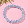 Natural Aquamarine Round Bead Stretch Bracelets for Men Women BJEW-U034-01C-04-2