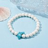 Natural Howlite & Synthetic Turquoise Dolphin Beaded Stretch Bracelets BJEW-JB09826-02-2