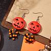 Synthetic Turquoise Pumpkin Dangle Earrings with Seed Beaded EJEW-TA00237-3